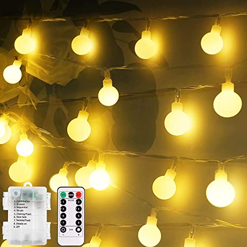 Litehom Outdoor String Lights, 16.5 Feet 40 LED Lights with Remote 8 Modes Battery Operated Ball Fairy Light for Bedroom, Xmas Tree, Decor, Diwali Decpration Light (Warmwhite 40 Ball with Remote)