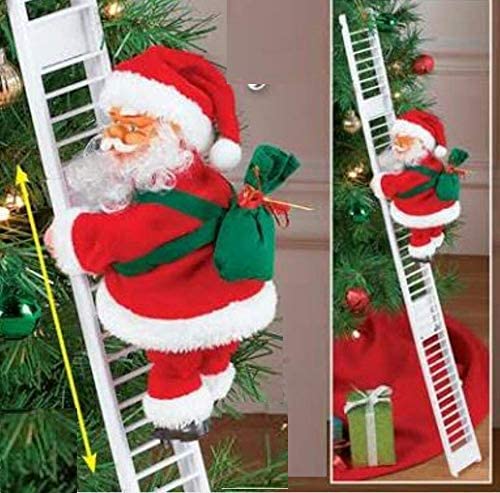 MAKE A WISH® Plastic Musical Climbing Santa Christmas Xmas Tree Decoration, Multicolour (Santa Clause Ladder)