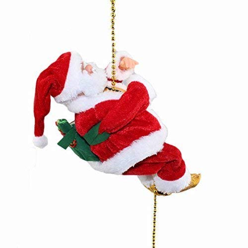 PartyFlex Decorative Climbing Santa Claus with Light and Loud Music (Red) Santa Claus 9″ Christmas Xmas Climbs Up and Down Battery Operated Toy with Light Music&Sound Animated