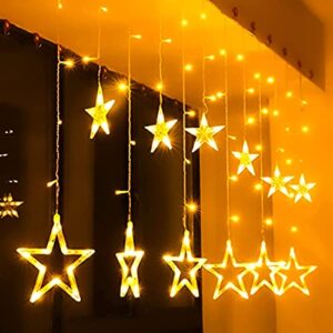 REEAN BEATS 12 Star 138 LED Curtain String Lights for Decoration, Window Lights with 8 Flashing Modes for Home Decoration for Diwali, Wedding, Party, Christmas, Balcony – Warm White (Star)