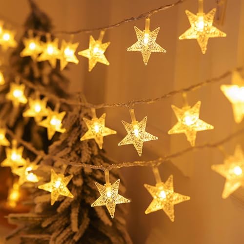 ShopClub Star String Lights, 20Ft 40 LED Star Fairy Lights, Christmas Twinkle Lights Indoor Outdoor for Home Decoration, Christmas Tree Decoration, Diwali Decoration (Warm White)