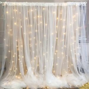 Special You Christmas Decorations Tulle White net Curtain Cloth Backdrop & LED Fairy Lights (40ft Long) Combo for Birthdays, Christmas Decorations Items for Home, Wedding Party, Christmas Decor-6 Pcs