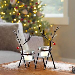 TIED RIBBONS Set of 2 Christmas Reindeer Tealight Candle Holders with Glass Holders – Christmas Decorations Items for Home Table Decoration Indoor Outdoor (Iron) – Christmas Decor – Christmas Gifts