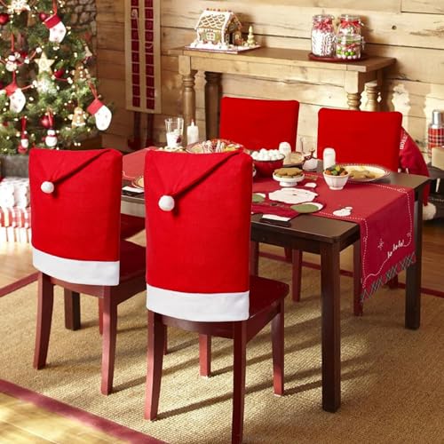 The Purple Tree Cute Christmas Chair Covers (Red and White) – Set of 6 Dinning Chair Cover, Santa Hat Chair Covers, Christmas Decoration,Velvet