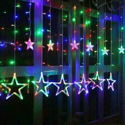 Tia Crafts Window Curtain Lights with 8 Flashing Modes, 6+6, for Diwali, Christmas, Wedding, Party, Home, Patio Lawn and Home Decoration (Star – Multi Colour)