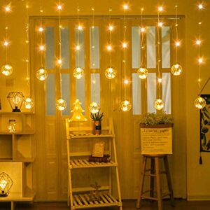 VELOCIOUS™ 12 Ball Sparkling 138 LED Curtain String Lights, 8 Modes Fairy Globe Curtain Lights for Diwali, Christmas, Wedding, Outdoor Indoor Wall Decor, Warm White (Wish Ball Light)