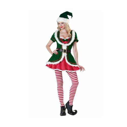 Wanna Party Womens Christmas Elf Costume Dress and Hat,Santa Claus Outfit,Elf Costume for Women (Adult)