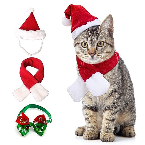 Wiz BBQT Dog Cat Pet Santa Hat Scarf and Collar Bow Tie Christmas Costume for Puppy Kitten Small Cats Dogs Pets