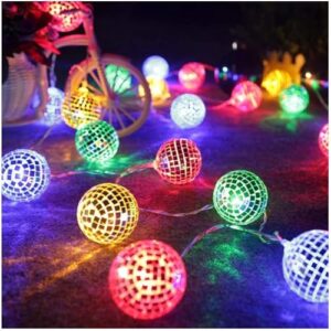 X14 Store Mirror Disco Ball 1 String Lights 16 Led Plug-in Decorative Lights for Diwali, Christmas, Party, Birthday, Wedding Events, Tree/Plant Decorations Indoor Outdoor – Multicolor