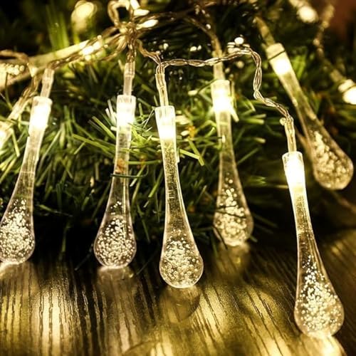 XERGY Waterdrop String Lights Outdoor 10ft 14 LED, Teardrop Water Drop String Lights Warm White,LED Outdoor Lights Waterproof for Diwali Home Garden Patio Yard Tree Party Wedding Christmas Decoration