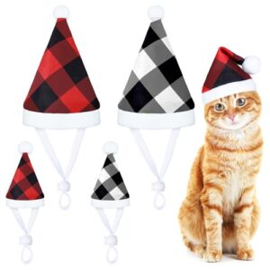 Xuniea Dog Christmas Hats 4 Pieces Dog Santa Hats Small Animal Hats Pet Christmas Hats Cat and Dog Pet Costumes 5.5 x 7.8 Inch, 3.5 x 4.3 Inch (Black and Red, Black and White,Plaid Pattern)