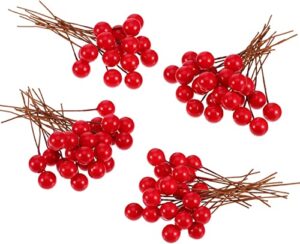 ascension Artificial Holly Berries, 10 mm Fake Berries Decor on Wire for Christmas Tree Decorations Flower Wreath DIY Craft Use (Pack of 50, Red) Plastic