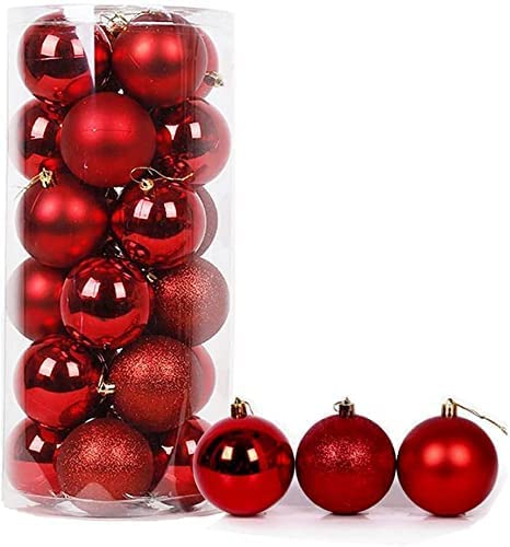 big box 24 Piece Small RED Ball Shatterproof Christmas Balls Tree Ornaments Party Decoration, Christmas Balls Ornaments for Xmas Tree Shatterproof Christmas Tree Hanging Balls Decoration